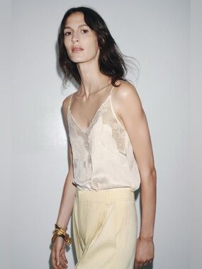 Zara | Cream Lace-Trim Camisole